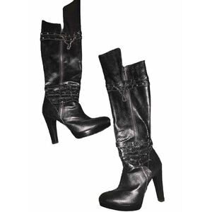 Y2k Carlos Santana chain Boots boho chain knee high black designer spring party